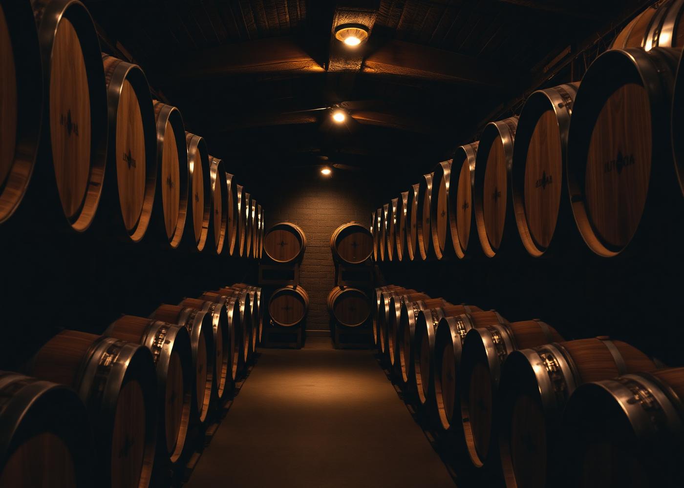 Traditional wine cellar with oak barrels