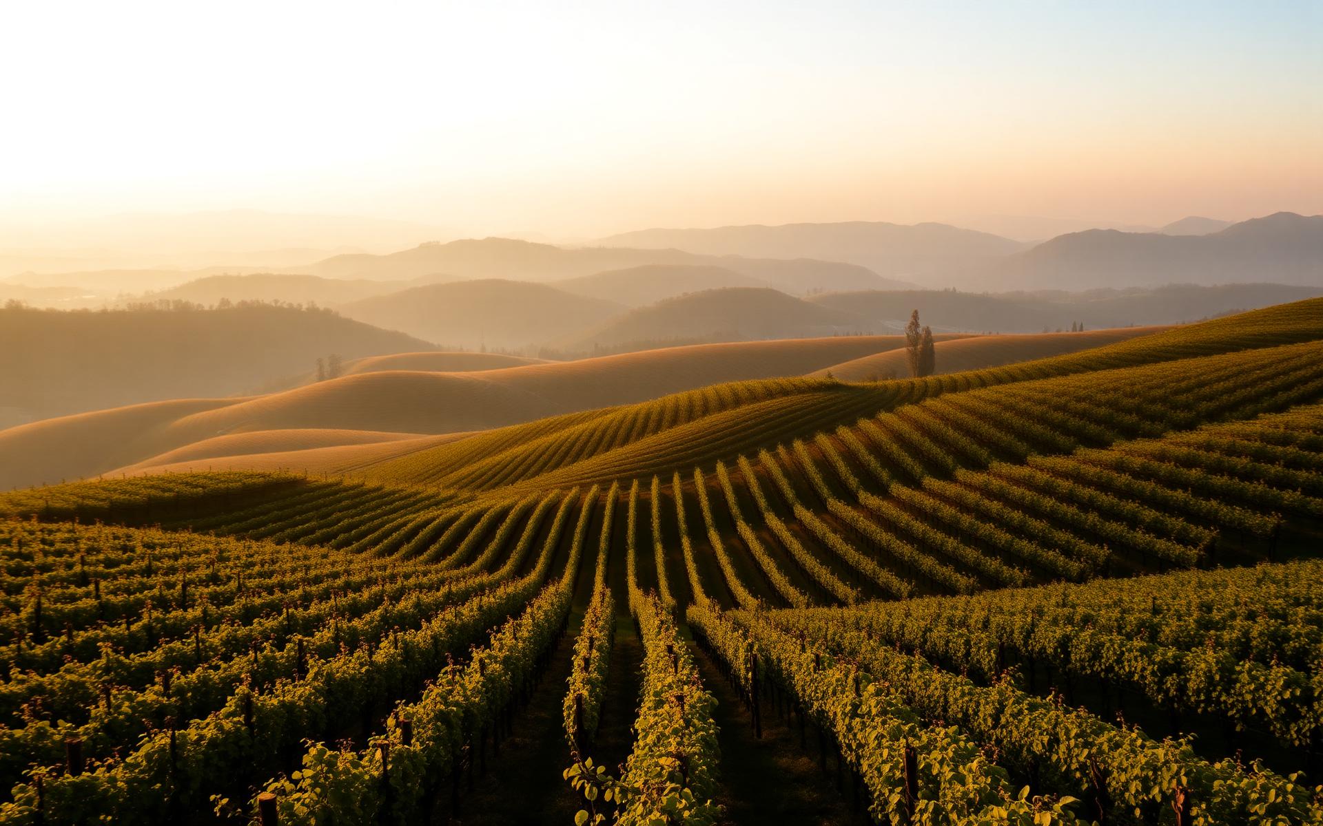 Piedmont vineyard landscape at golden hour